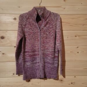 Eddie Bauer Purple and Pink Women's Knitted Zip-Up Sweater Size M 19x26